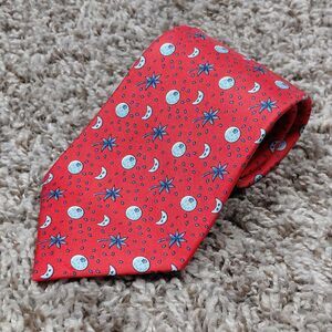 HERMES Paris Mens Neck Tie 7804 FA Red Oranges Leaves Moon 100% Silk France Made